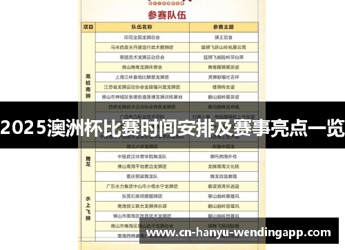 2025澳洲杯比赛时间安排及赛事亮点一览