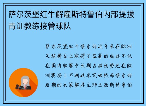 萨尔茨堡红牛解雇斯特鲁伯内部提拔青训教练接管球队 萨尔茨堡红牛解雇斯特鲁伯内部提拔青训教练接管球队